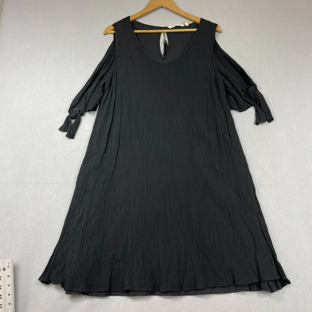 Soft Surroundings Destin gauze Dress Size XL Black Tassel Keyhole Cold Shoulder